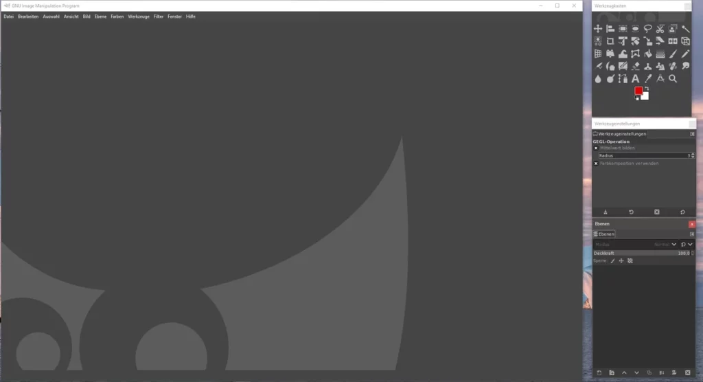 benutzeroberfläche für bildbearbeitung mit gimp