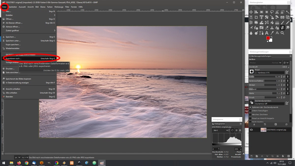 bildexport mit gimp aufrufen