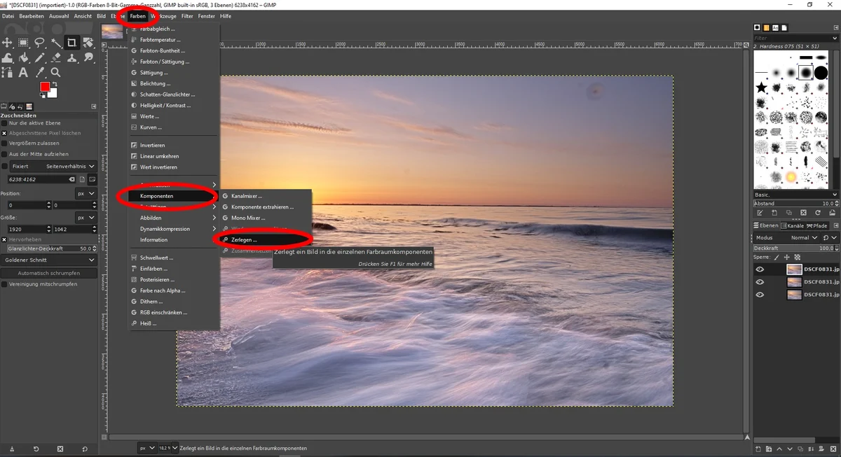 screenshot gimp farbraum zerlegen