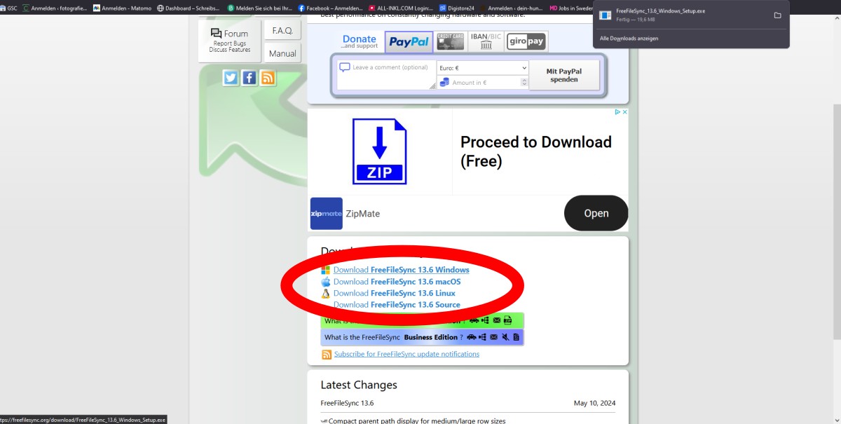 download der freefilesync Software