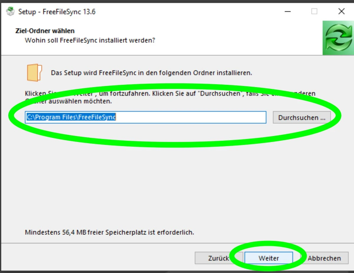 installationsort auswählen