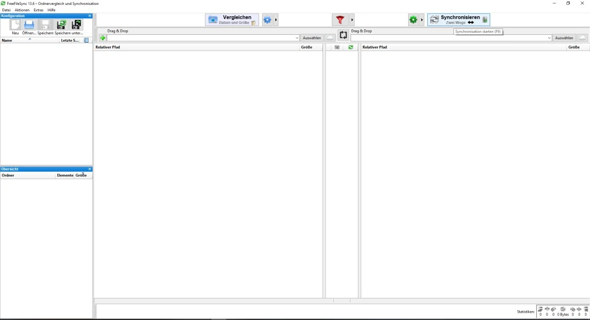 nutzungsoberfläche freefilesync nach dem start